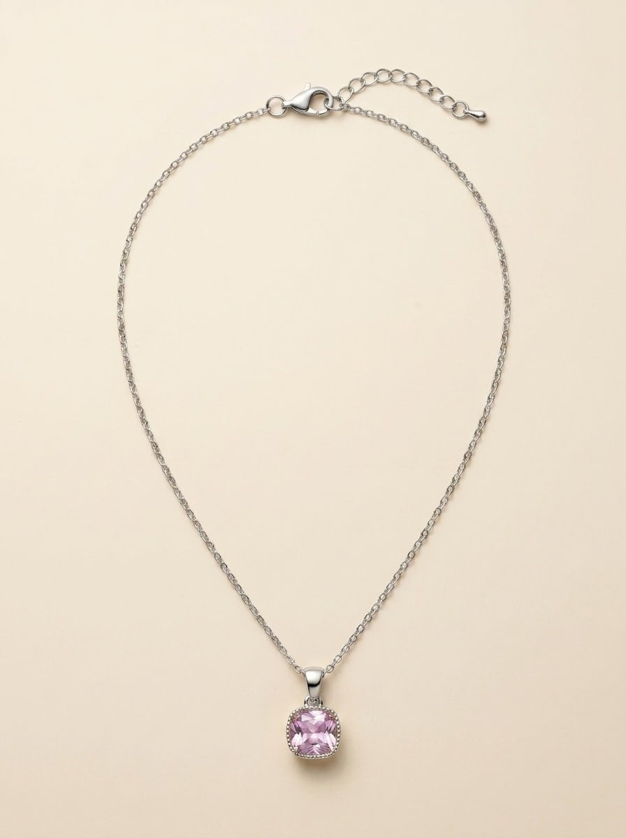 Pink Cushion Stone Necklace