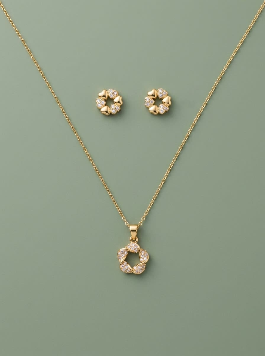 Petal Pendant & Heart Stud Set