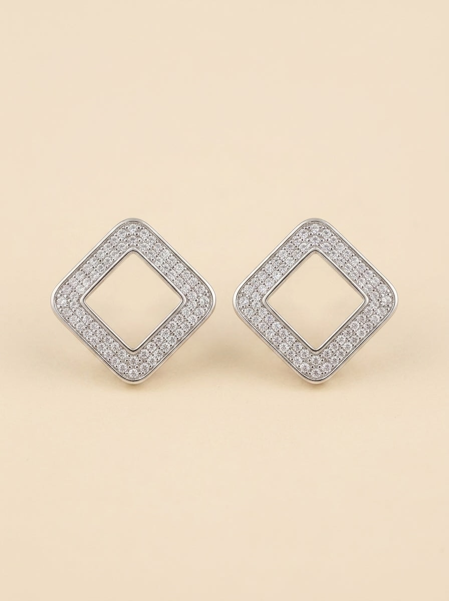 Diamond Frame Pave Earrings - Image 1