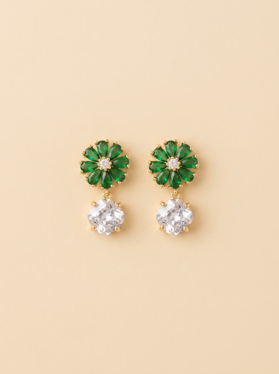 Floral Emerald & Diamond Drop Earrings
