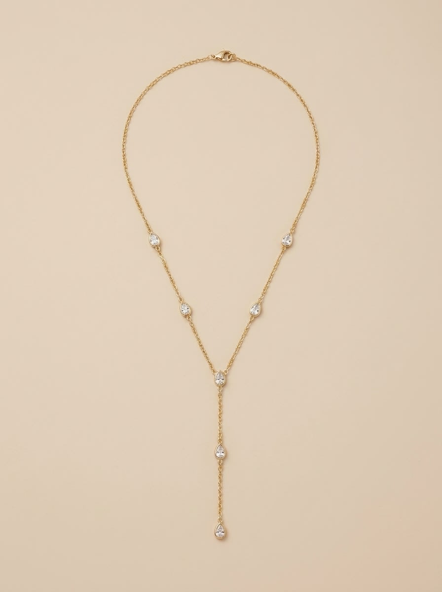 Crystal Teardrop Y Necklace - Image 1