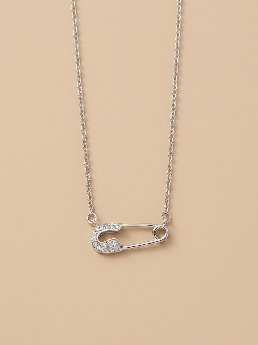 Silver Statement Pin Necklace - Image 1
