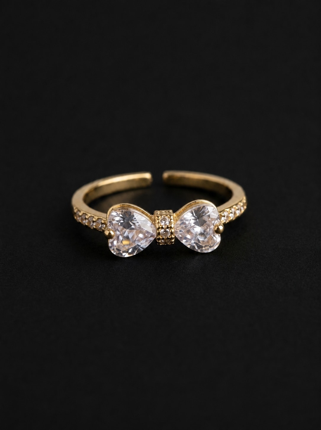 Twin Heart Bow Adjustable Ring - Image 1