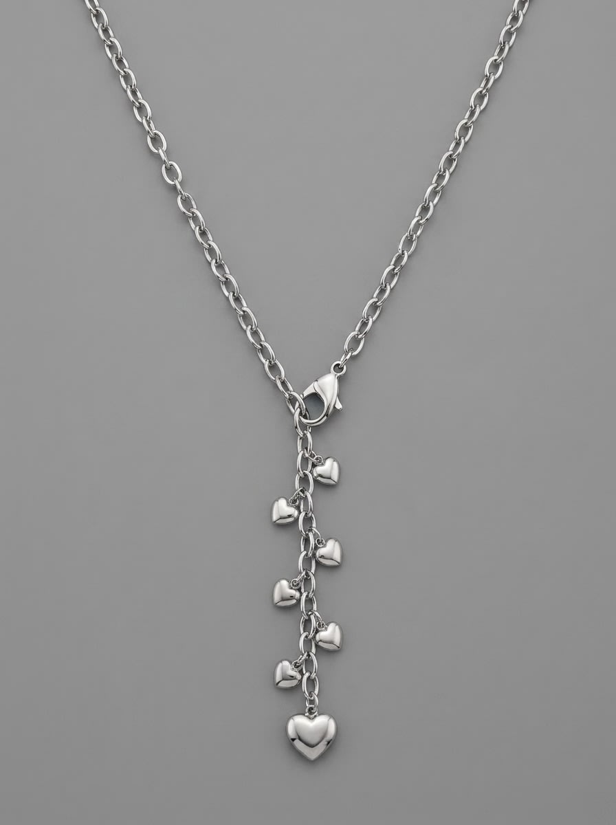 Silver Heart Lariat Necklace - Image 1