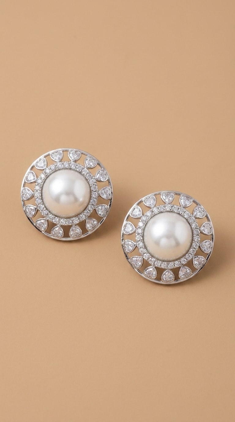 Celestine Crystal Pearl Studs - Image 1