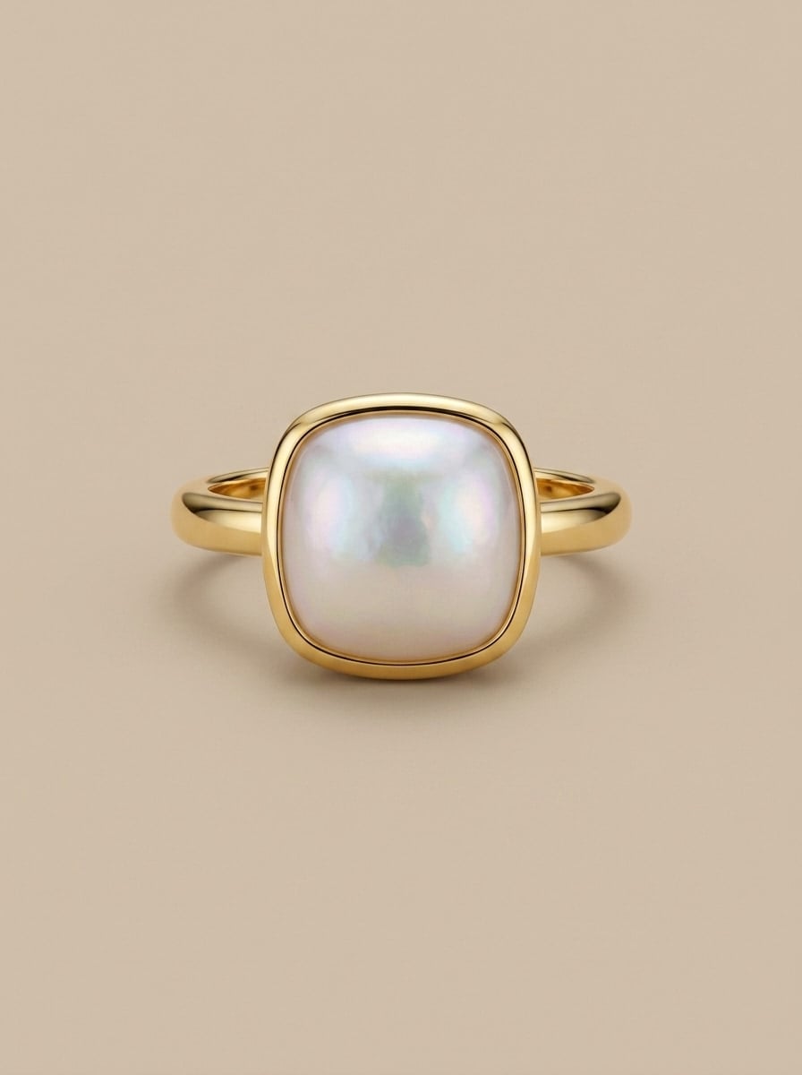 Opaline Cushion Gold Ring