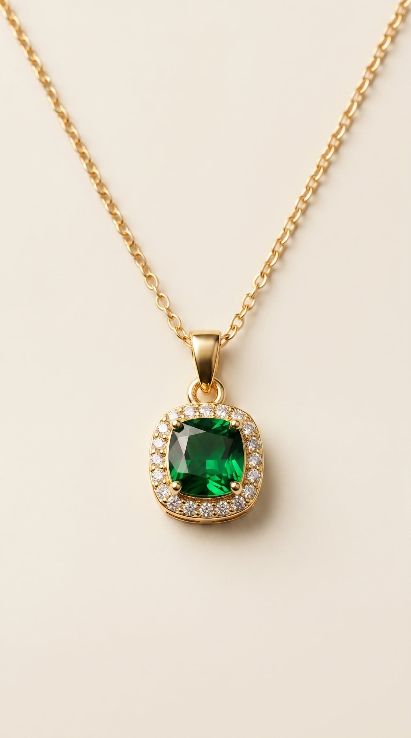 Emerald Halo Cushion Pendant Necklace