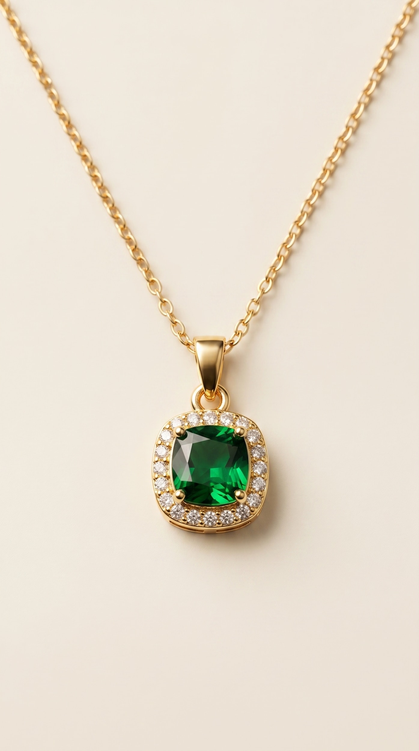 Emerald Halo Cushion Pendant Necklace - Image 1